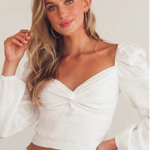 Lulus white long sleeve crop top, size medium